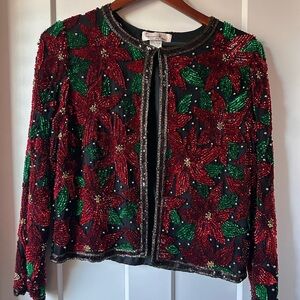 Laurence Kazar Black and Red Beaded Jacket
